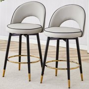LUCKHAO 360  Swivel Bar Stools Set of 2 ,Counter Height Barstools Set for 2 with Back,Modern PU Leather Back Kitchen Chairs with Gold Metal Legs ,Dining Room Chairs