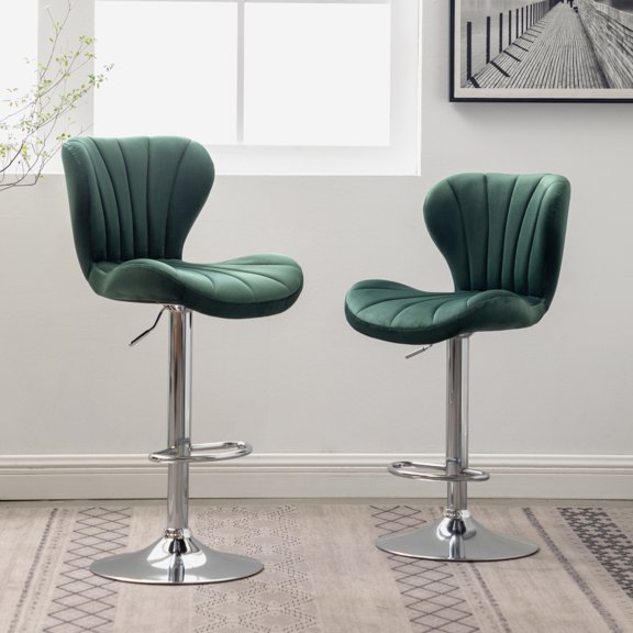 LUCKHAO  360 Swivel Bar stool Set of 2,  velvety fabric  Upholstered Adjustable Swivel Barstools with Chrome Base