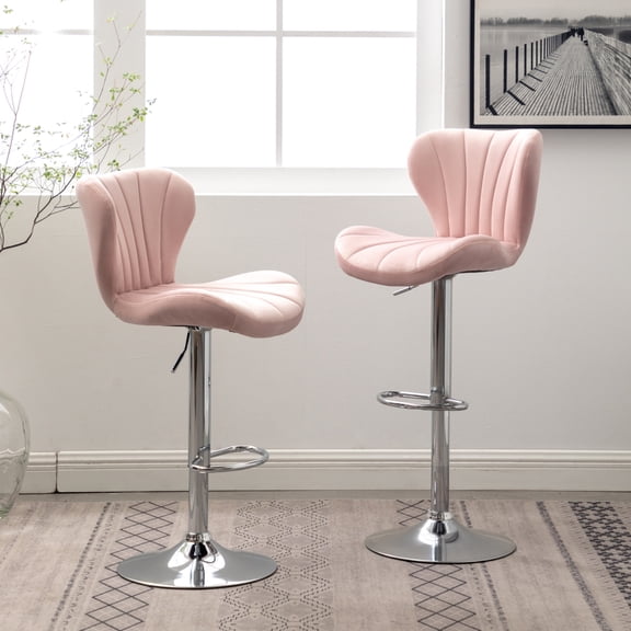 LUCKHAO  360 Swivel Bar stool Set of 2,  velvety fabric  Upholstered Adjustable Swivel Barstools with Chrome Base