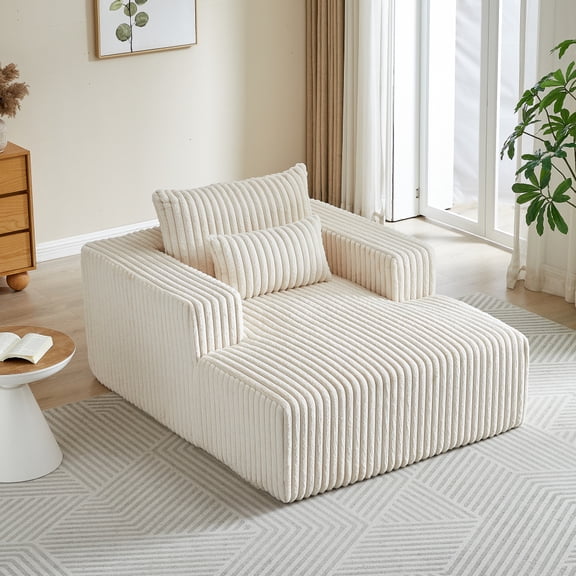 LUCKHAO 48.5" W Oversized Chaise Lounge Chair Indoor , Corduroy Upholstered Sofa Couch with Deep Seat,Fluffy Modern Sleeper Chair , Comfy Single Sleeper Couch  ,No Assembly Required，Compression sofa