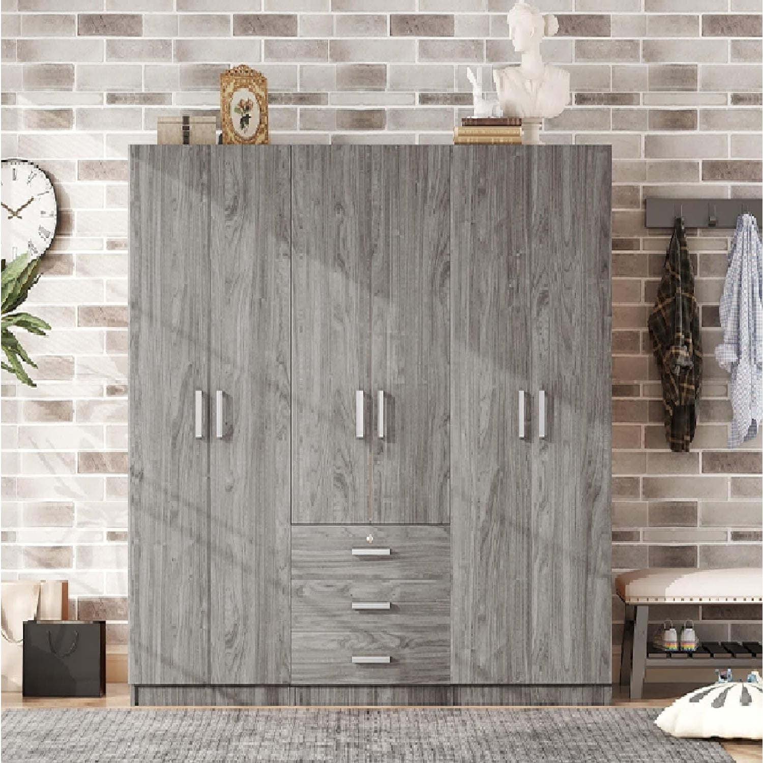 n*2様 Drawer コットンサロペット　定価61600円　グレー　サイズ36 LUCKHAO 6-Doors Wooden Wardrobe Storage Cabinet for Bedroom