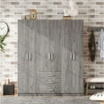 thumbnail image 1 of LUCKHAO 6-Doors Wooden Wardrobe Storage Cabinet   for Bedroom, Wooden Wardrobe Closet Organizer with Big Drawers, Hanging Rail and Shelves, 1 of 7