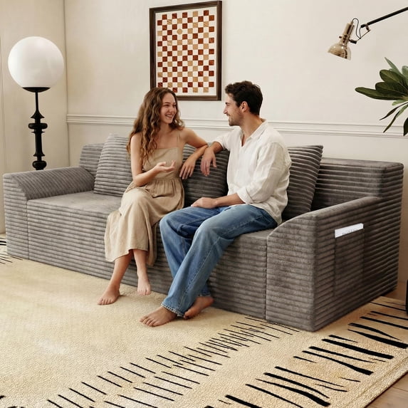 LUCKHAO 71" Loveseat Sofa, Corduroy Cloud Couch Boneless Sofa with Tilted Armrests, , 2-Seater Sofa with Throw Pillows, Upholstered Deep Seat, No Assembly Required, Camel