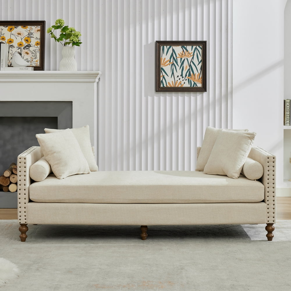 LUCKHAO 75" Oversized Upholstered Chaise Lounge Indoor with Nailheads ...
