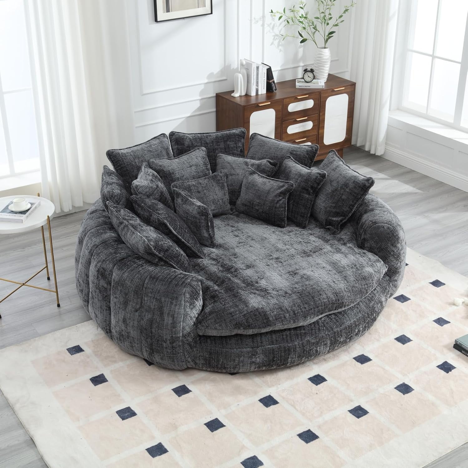 LUCKHAO 81.1" W Oversized Round Chaise Lounge Chair, Upholstered ...
