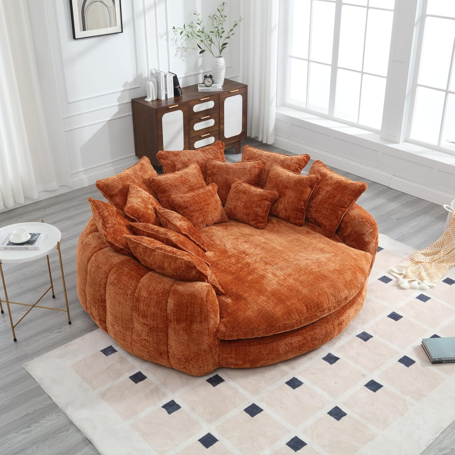 LUCKHAO 81.1" W Oversized Round Chaise Lounge Chair, Upholstered ...