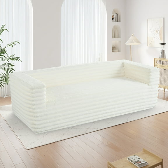 LUCKHAO 89" Modern Corduroy Couch, 3 Seats Plush Sofa with Squared Arm,Luxury Comfy Seat Super Soft Couches for Living Room,Small Space,Office,Apartment,No Assembly Required 