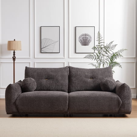 LUCKHAO 90'' Modern Cloud Sofa Couch, Oversized Loveseat Sofa with 2 Throw Pillows, Lamb's Wool 2-Seater Couch for Living Room, Office, Apartment