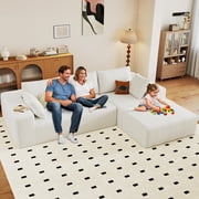 LUCKHAO 96" Modular L-Shaped Sectional Sofa, No Assembly Required, Corduroy Cloud Couch with Chaise, White, Right Facing, 3-Seater, for Living Room & Bedroom
