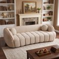thumbnail image 1 of LUCKHAO 98.4" Modern Compressed Cloud Sofa, 3-Seat Corduroy Couch, No Assembly Sofa-in-a-Box, Camel, 1 of 8