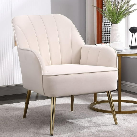 LUCKHAO Accent Chair Set of 2,Modern Mid Century Velvet Sherpa Armchair,Comfy Arm Chair for Living Room Bedroom Office Waiting Room,Barrel Chairs