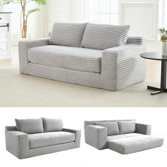 LUCKHAO  Corduroy Loveseat Sofa Convertible  Floor sofa 2-in-1 Design  with Memory Foam & Steel Frame No Assembly Compact Couch for Small Spaces, Apartments, Home Office & Bedroom