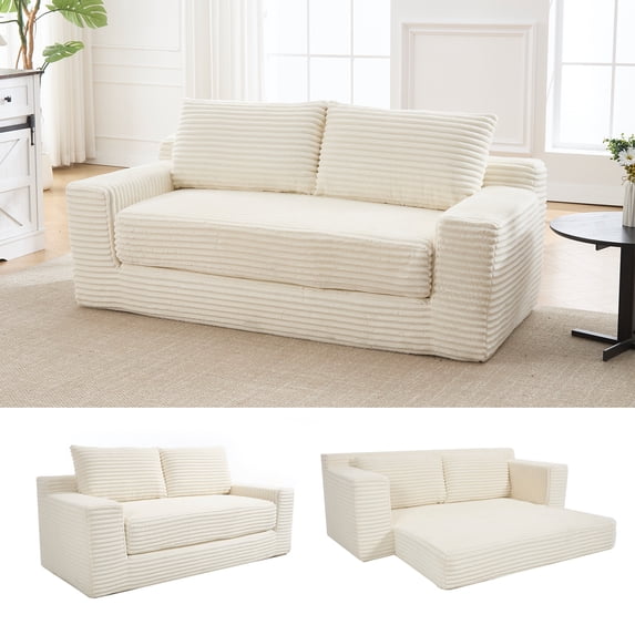 LUCKHAO Corduroy Loveseat Sofa Convertible Floor sofa 2-in-1 Design with Memory Foam & Steel Frame No Assembly Compact Couch for Small Spaces, Apartments, Home Office & Bedroom