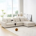 thumbnail image 1 of LUCKHAO Corduroy Modular Sectional Sofa with Bluetooth Speakers, 114*64'' L Shaped Upholstered Deep Seat Couch , with Console,USB Charger,Cup Holders,Storage,Ottoman, 1 of 23