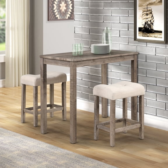 Luckhao 3-Piece Counter Height Dining Set with Table & 2 Upholstered Stools for Kitchen Bar Living Room