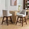 thumbnail image 1 of Ivory Fabric Swivel Barstools (Set of 2) - 26" Counter Height, Upholstered Bar Stools, Rubber Wood Legs, American Design, Kitchen & Dining, 1 of 17