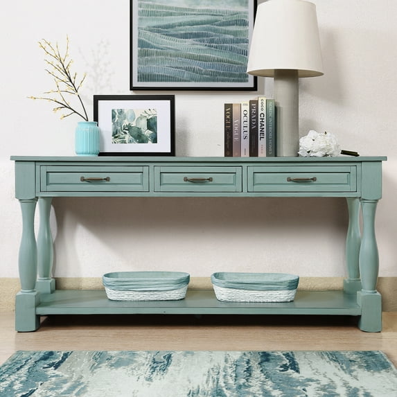 LUCKHAO Entryway Table with Storage Shelf, 63 inch Console Table with 3 Drawers and 1 Bottom Shelf, Long Sofa Table for Entryway Foyer