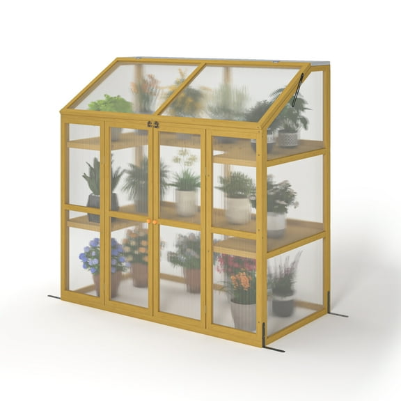 LUCKHAO Greenhouse, Wooden Greenhouse Polycarbonate Garden Shed for Plants,Wooden Garden Greenhouse,Greenhouse Wooden Cold Frame Greenhouse,Keep Plant Warm Enough