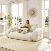 LUCKHAO 78.7" 3-in-1 Convertible Sofa Bed, Foldable Floor Lounger with Pillows, Soft Teddy Fabric, No Assembly Required(White)