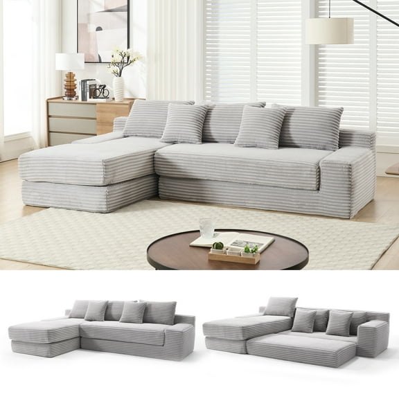 LUCKHAO L-Shaped Sectional Couches for Living Room with Memory Foam & Steel Frame - No Assembly Convertible Sofa Bed, Corduroy Fabric Compression Sofa, Modular Couch for Bedrooms,Home Theater