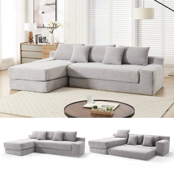 LUCKHAO L-Shaped Sectional Couches for Living Room with Memory Foam & Steel Frame - No Assembly Convertible Sofa Bed, Corduroy Fabric Compression Sofa, Modular Couch for Bedrooms,Home Theater