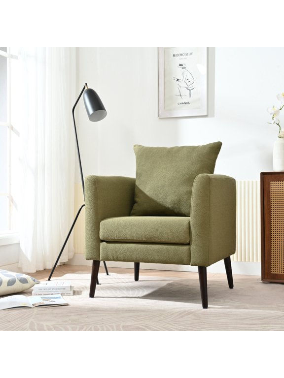 Mid-Century Modern Accent Chair , Armchair Club Chair with Solid Wood Legs , Single Sofa Comfy Upholstered Arm Chair ,Modern Reading Chairs , for Living Room/Bedroom/Study/Waiting Room 