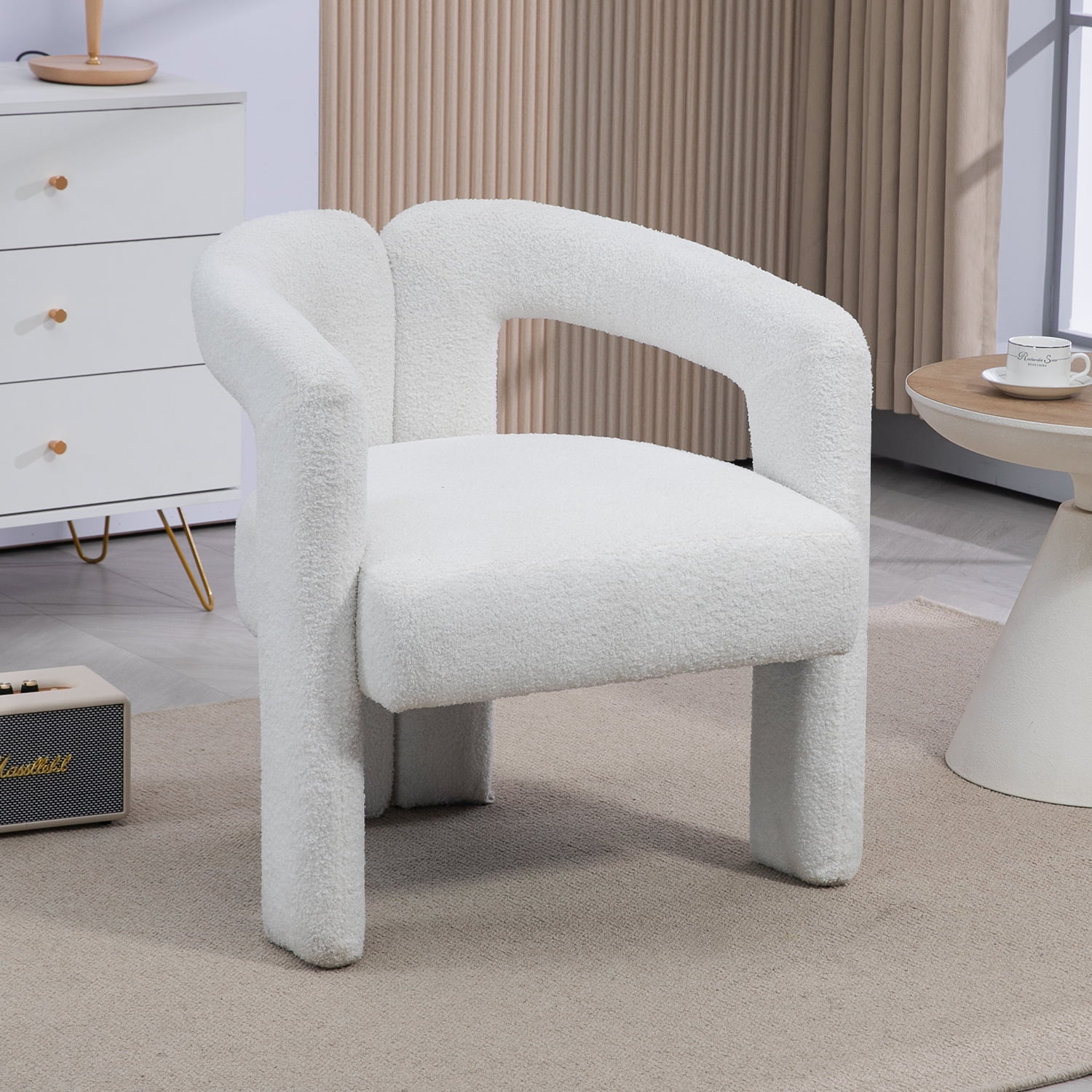 LUCKHAO Modern Barrel Dining Chair with Arms ,Teddy fabric modern