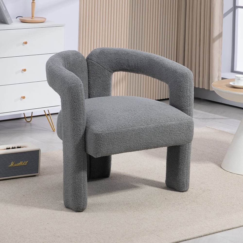 LUCKHAO Modern Barrel Dining Chair with Arms ,Teddy fabric modern ...