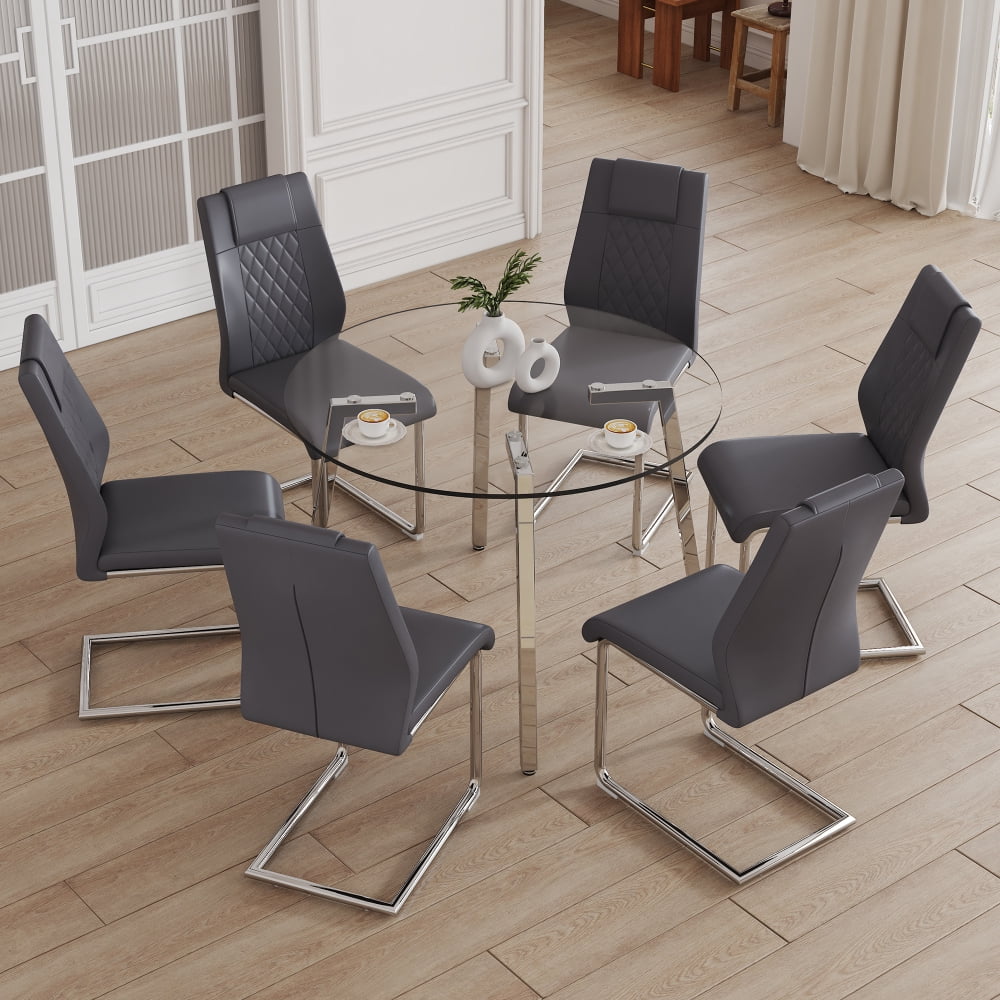 LUCKHAO Modern Dining Table Set ，Modern Minimalist Style Round Clear ...