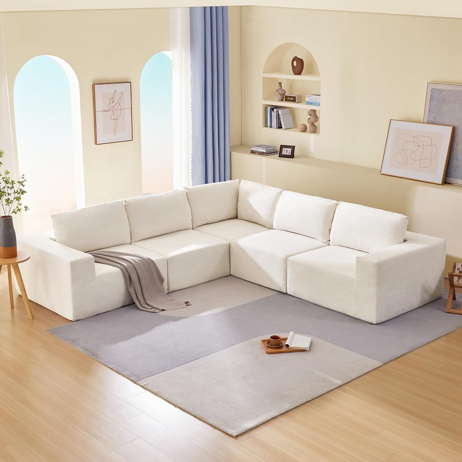 LUCKHAO Modern Modular Minimalist L Shaped Sectional Sofa Sets, Foam ...