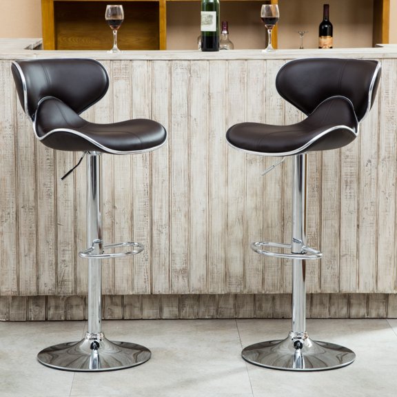 LUCKHAO Modern Upholstery Airlift Adjustable Swivel Barstool with Chrome Base, Set of 2
