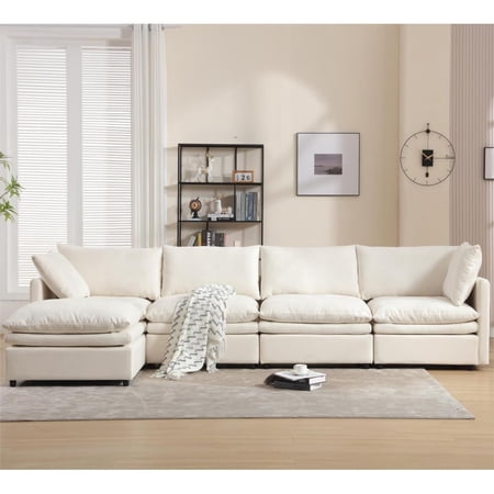 LUCKHAO Oversized 130" Modular Sectional Sofa, L Shaped Couch with Removable Ottoman ,Comfy Deep Seat Couch with Reversible Chaise for Living Room, Apartment