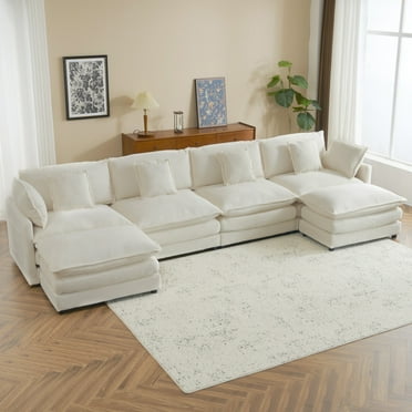 LUCKHAO  Oversized Modular Corduroy Sectional Sofa , Fluffy Couch Upholstered L-Shape  Deep Seat sofa with Side Storage Pockets for Living Room(150", 112.6",75.6",41.3")