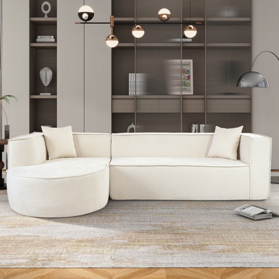 U_Style Modern Style Sectional Sofa,Sponge Sectional Sofa Couch,Modular L-Shape Sofa Couch with Elegant curved design and luxurious chenille fabric,two throw pillows,for Living Room, Study