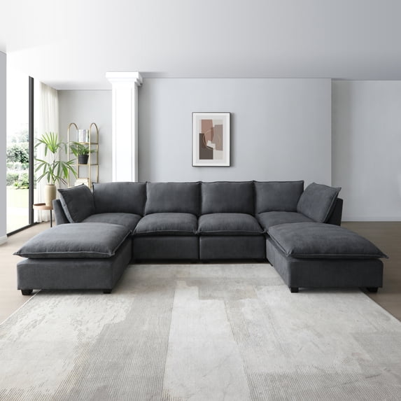 LUCKHAO Oversized Modular Sectional Sofa with Movable Ottoman, Chenille Cloud Couches Set for Living Room, Modern DIY Combination Convertible U / L Shaped Sofas