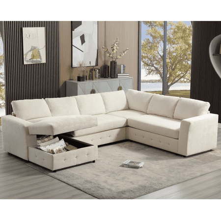 LUCKHAO Oversized Modular Sofa ,10.75" Sectional Sofa with Chaise Storage and Crystal button ,Modern Chenille U Shaped Couch for Living Room, Apartment ?