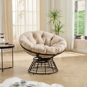 LUCKHAO Swivel Accent Chair, 360 Degree Rotating Barrel Chair, Chenille Upholstered Lounge Chair with Padded Cushion for Living Room, Bedroom, Apartment,Beige
