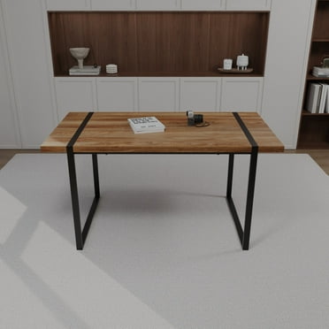 LUCKHAO    Rustic Kitchen & Dining Room Tables for 4-6 People, 59 "Rural Industrial Rectangular MDF Dining Tables  with Strong Metal Frame , 1.5" thick engineering wood  natural wood dining table