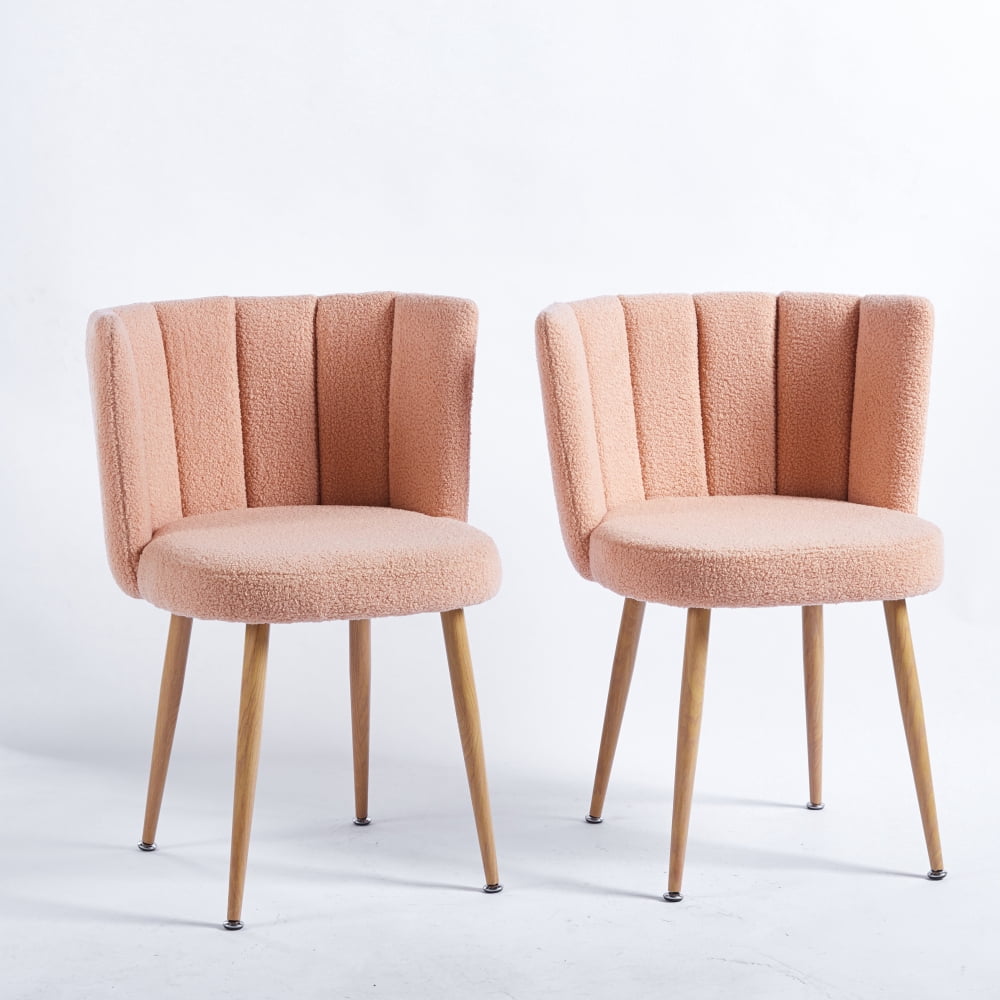 LUCKHAO Sherpa Upholstered Dining Chairs Set of 2, Mid Century Modern ...