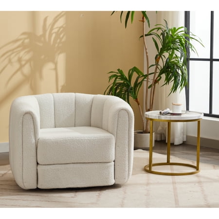 Unbranded Barrel Armchair Teddy Fabric 360° Swivel Lounge Chair for Living Room Bedroom Office