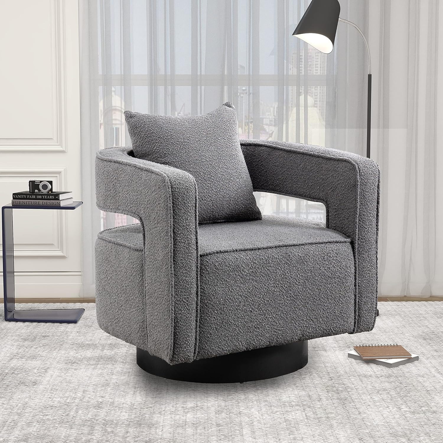 LUCKHAO Swivel Barrel Chair Set of 2 Modern Chenille Swivel Accent