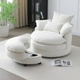 thumbnail image 1 of LUCKHAO   Swivel Chair  with moon storage ottoman for Living Room, 360° Corduroy Fabric Round Love Seat Sofa ,Modern Swivel  Accent Barrel Armchair with 4 Pillows, 1 of 10