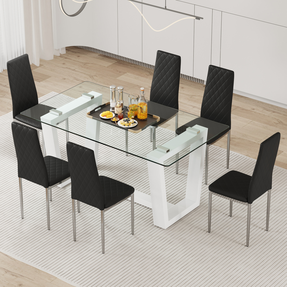 LUCKHAO Tempered Glass Dining Table Set ,rectangular dining table ...