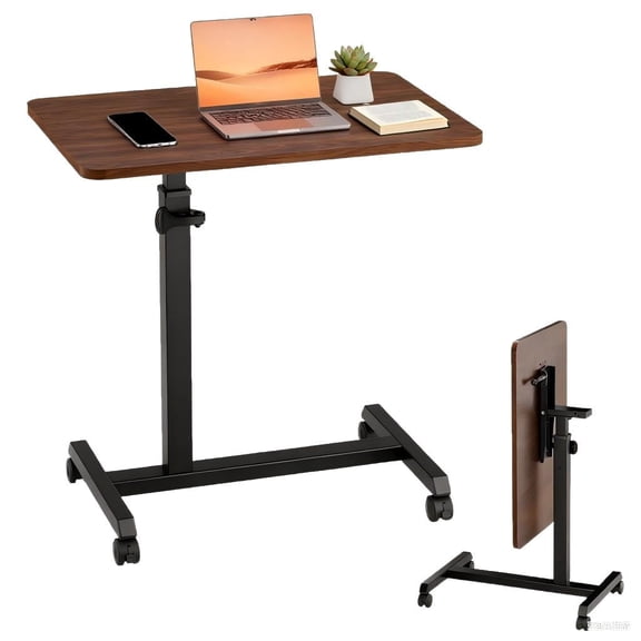 CloudRest Pro Adjustable Overbed Bedside Table with Wheels, Brown