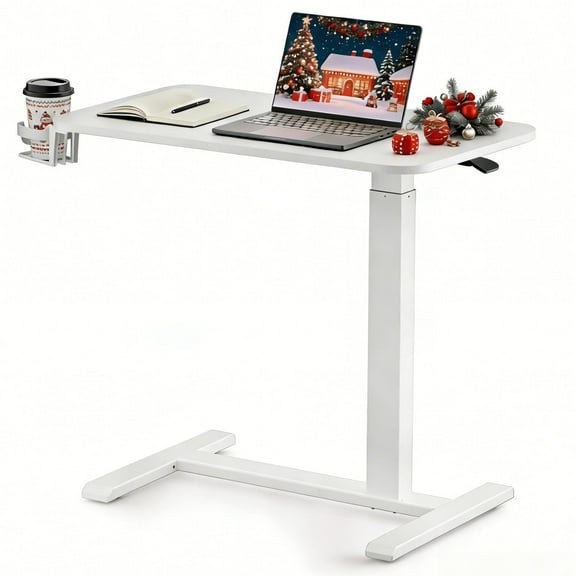 LUCKLIFE Adjustable Overbed Bedside Table with Wheels,White