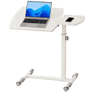 LUCKLIFE Adjustable Overbed Bedside Table with Wheels,White