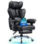 LUCKLIFE Big & Tall Office & Gaming Chair 400LBS Capacity, Wide Ergonomic Seat with Footrest, Adjustable Armrests, Black