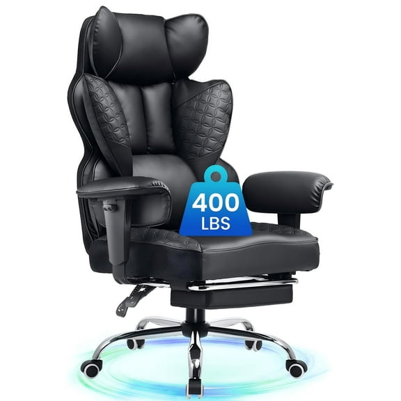 LUCKLIFE Big & Tall Office & Gaming Chair 400LBS Capacity, Wide Ergonomic Seat with Footrest, Adjustable Armrests, Black