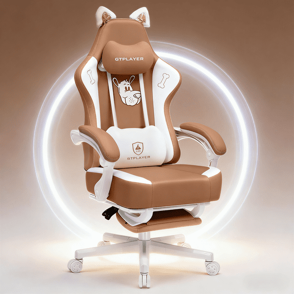 LUCKLIFE Cute Gaming Chair with Cat Paw,Computer Chair with Footrest, Reclining PC Game Chair for Girl, Teen