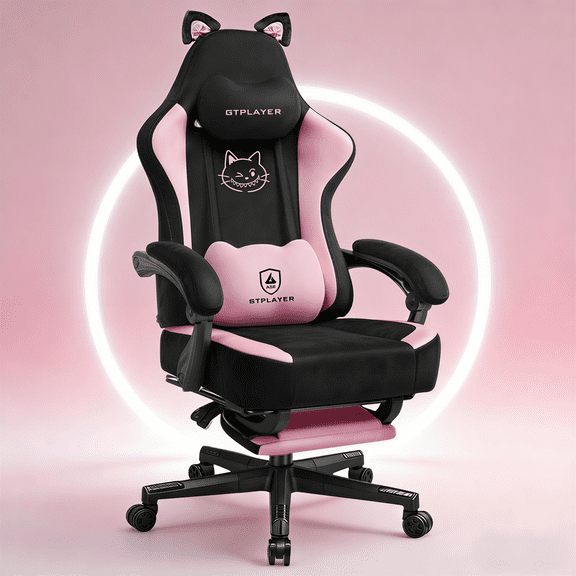 LUCKLIFE Cute Gaming Chair with Cat Paw,Computer Chair with Footrest, Reclining PC Game Chair for Girl, Teen